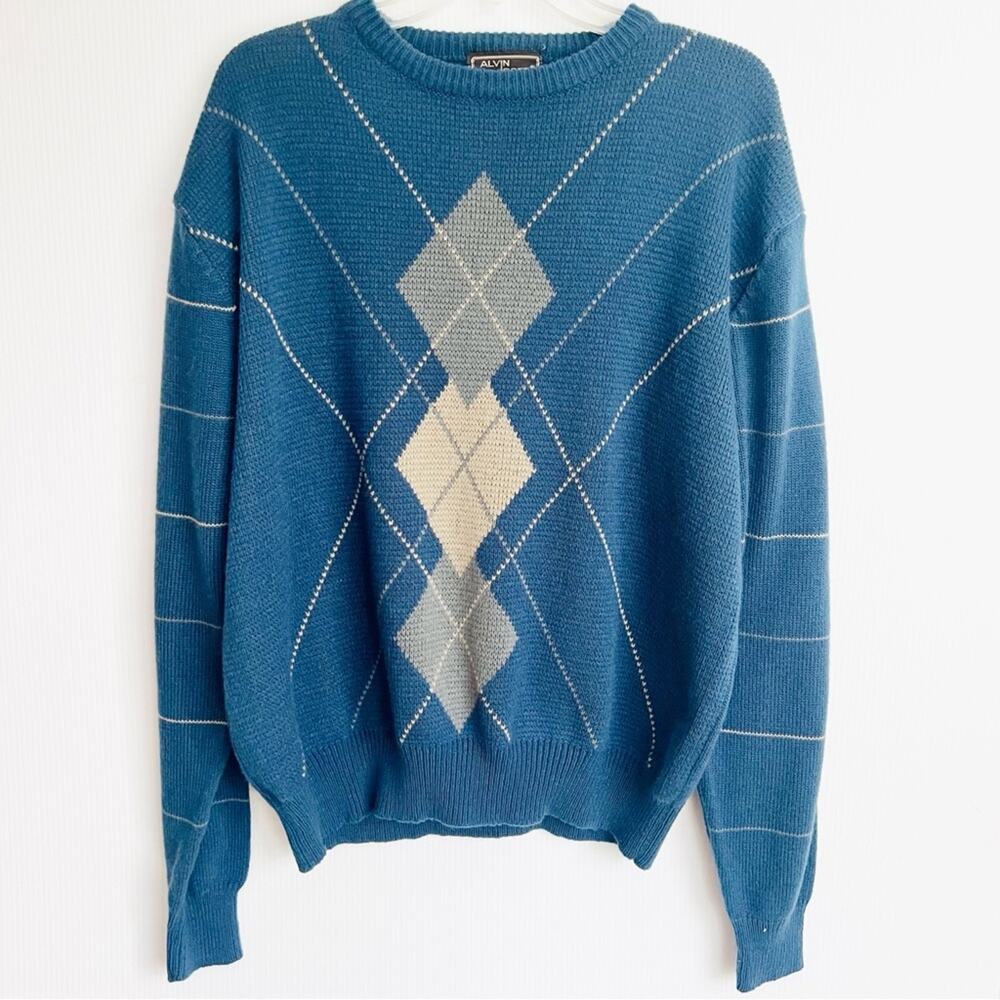 Vintage 1980s Alvin Josef Argyle Sweater XL